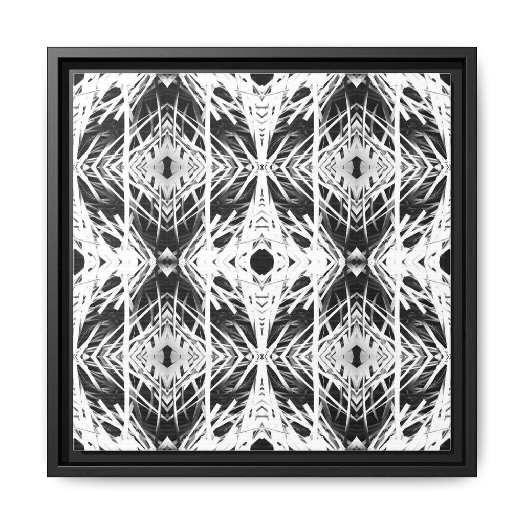 PSYCHEDELIC TALL GRASS 1 Framed Matte Canvas — Monochrome Geometric Kaleidoscope Wall Art