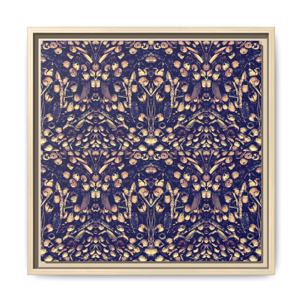 KALEIDOSCOPE ACORNS 1 Framed Matte Canvas Art - Gold & Navy Abstract Pattern