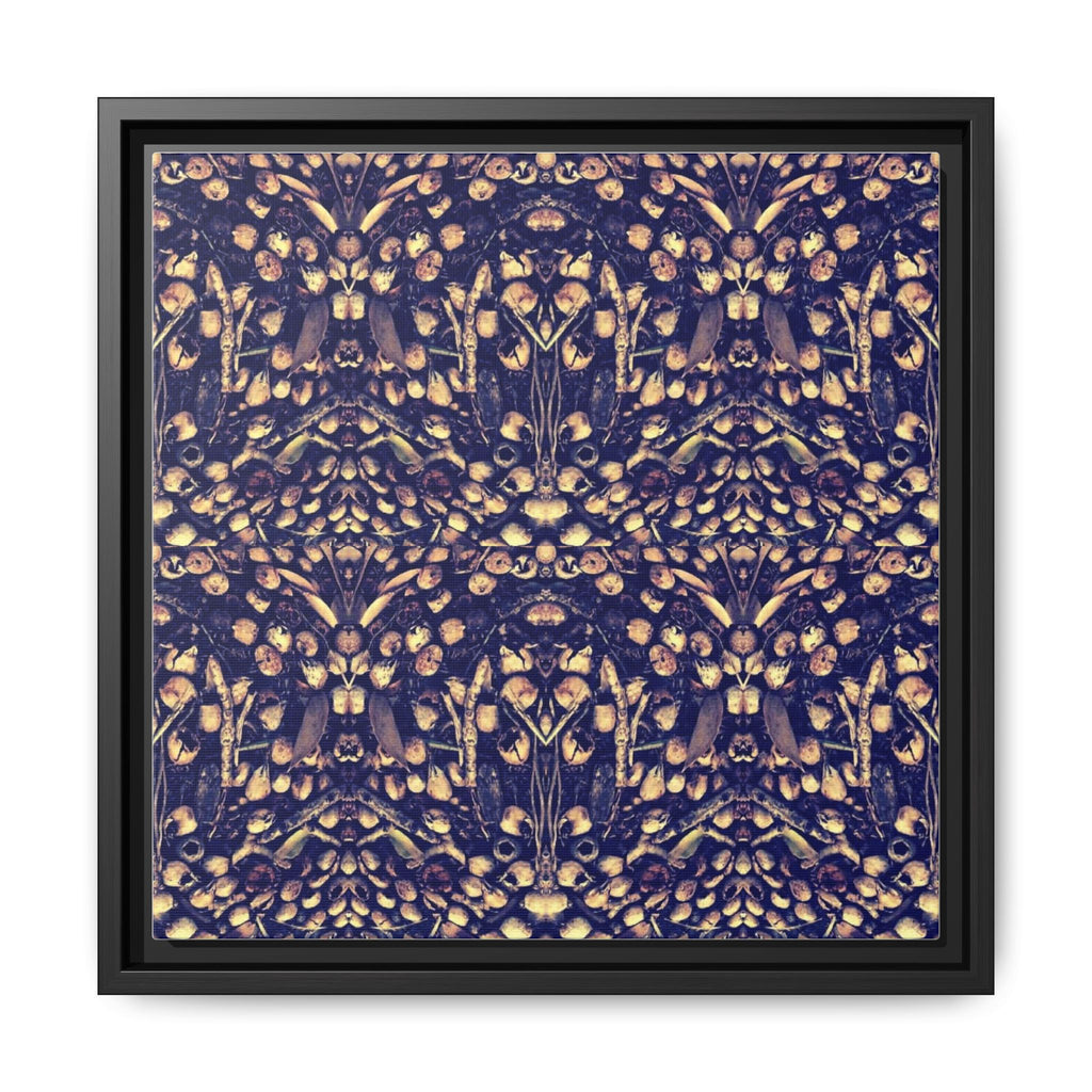 KALEIDOSCOPE ACORNS 1 Framed Matte Canvas Art - Gold & Navy Abstract Pattern