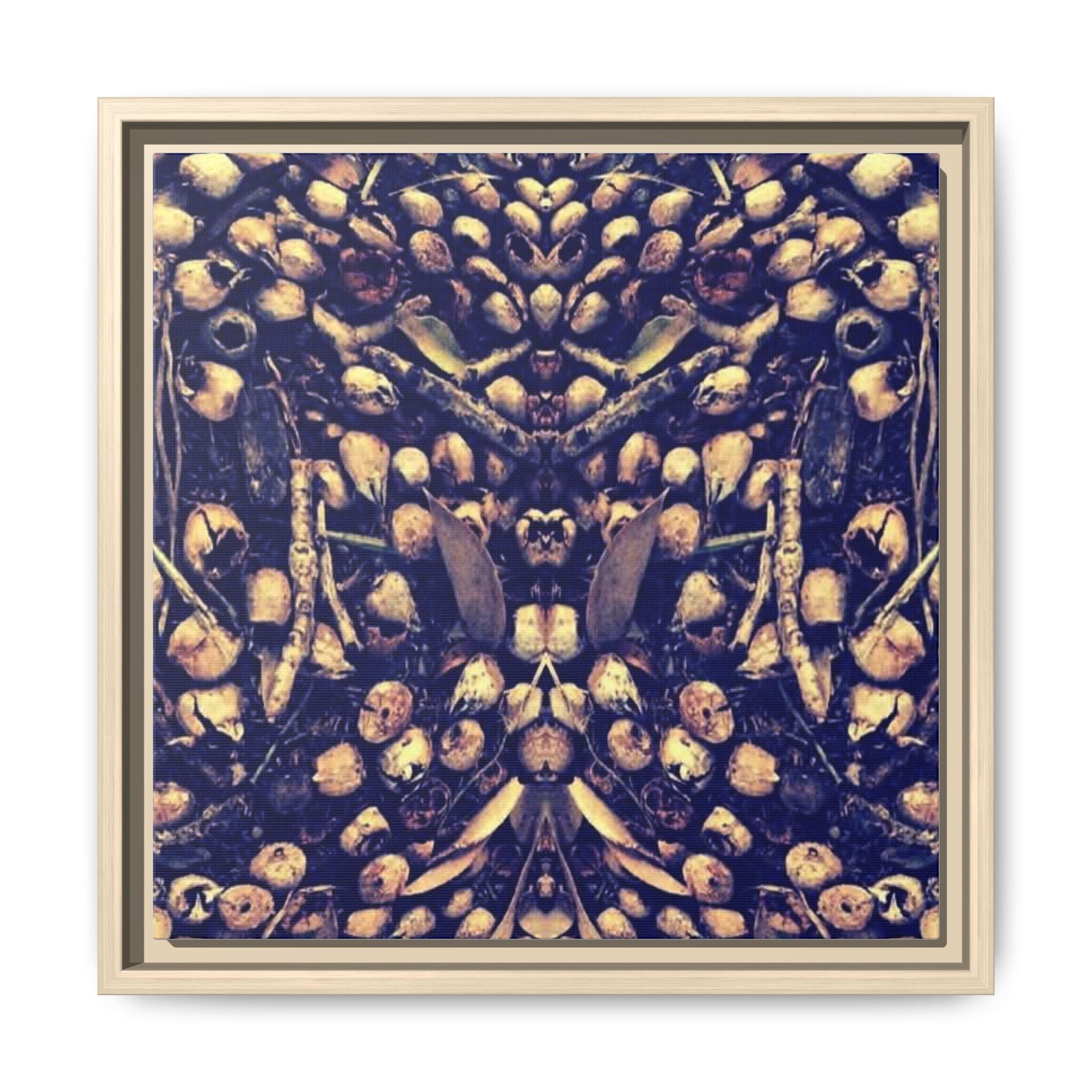 Framed Matte Canvas Art - Abstract Symmetrical Shell & Pebble Print