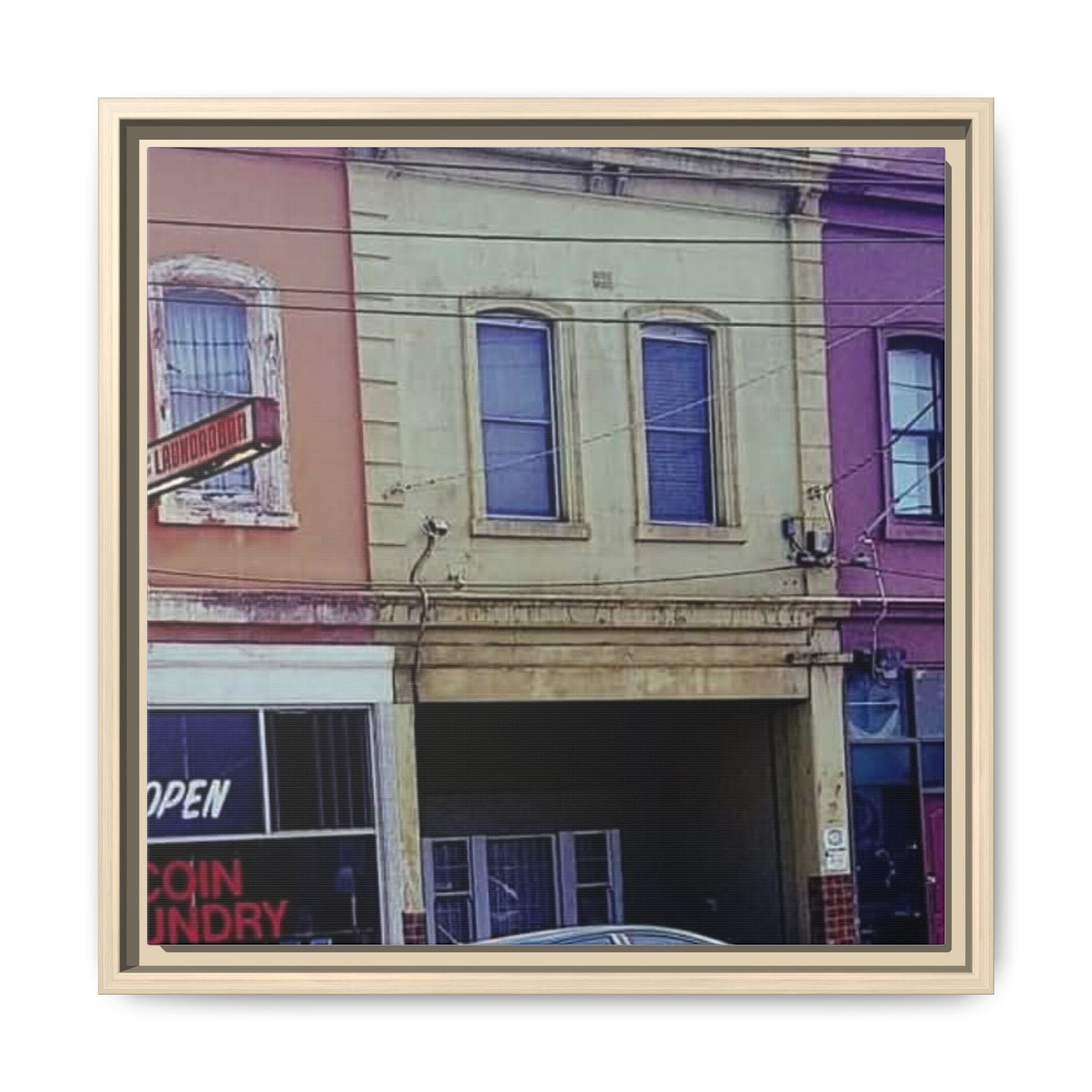 HIGH STREET, PRESTON Framed Matte Canvas Art — Colorful Vintage Shopfront Street Scene