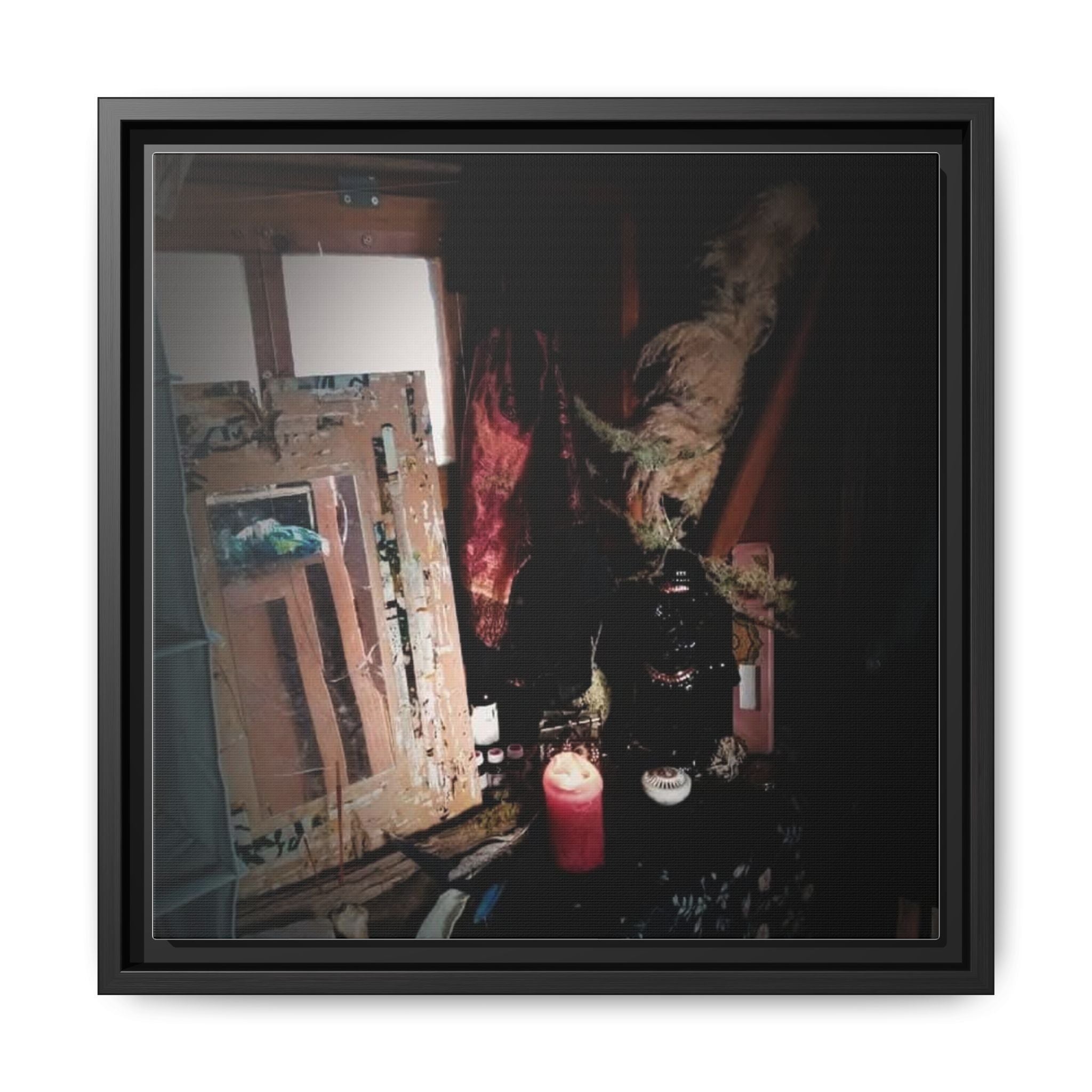 GYSPY WAGON Dark Still Life Matte Canvas Framed Art — Candlelit Studio Scene