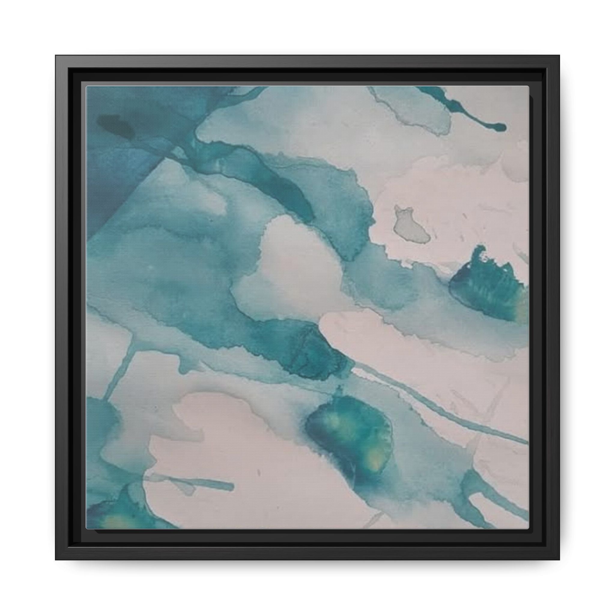 BY THE BAY Framed Teal Watercolor Abstract Matte Canvas Wall Art