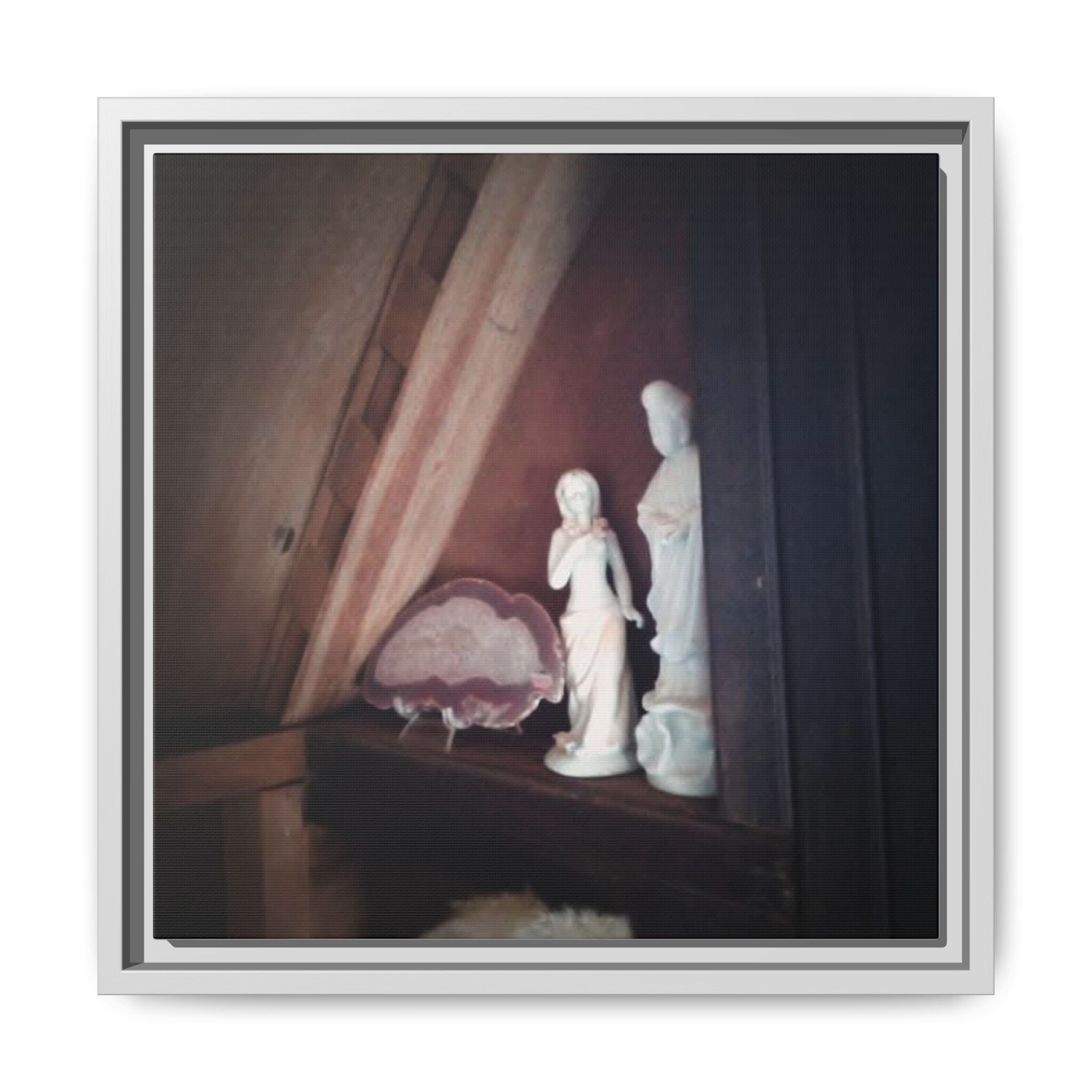 GYPSY WAGON Framed Matte Canvas Wall Art — Vintage Figurine Still Life