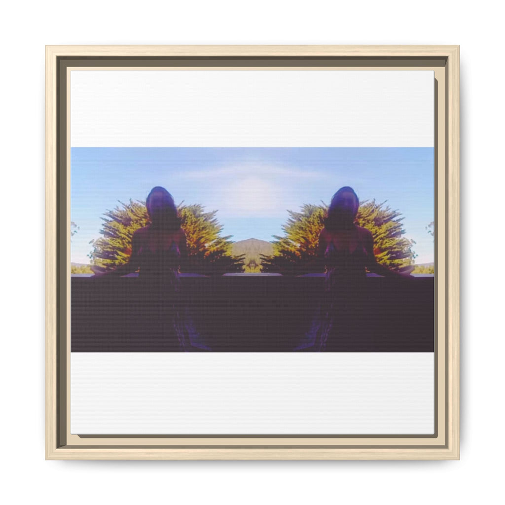 SURREALIST SUN DANCE 8 Framed Matte Canvas Art — Mirrored Sunset Silhouette
