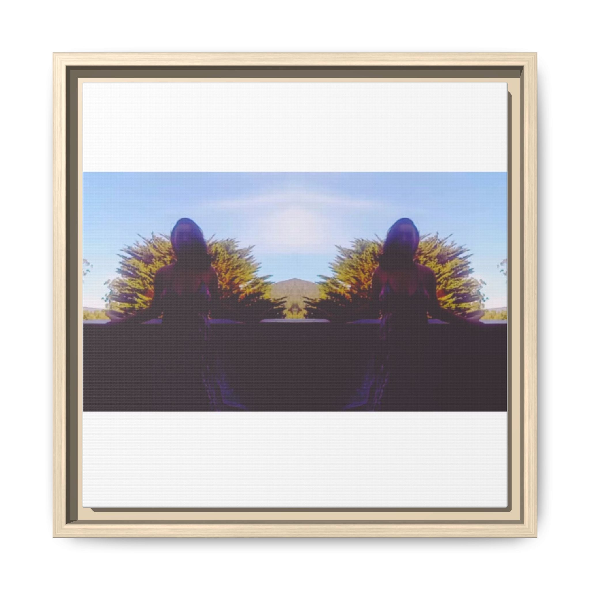 SURREALIST SUN DANCE 8 Framed Matte Canvas Art — Mirrored Sunset Silhouette