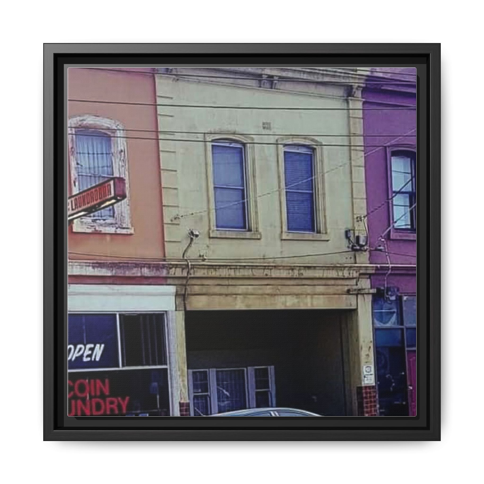 HIGH STREET, PRESTON Framed Matte Canvas Art — Colorful Vintage Shopfront Street Scene