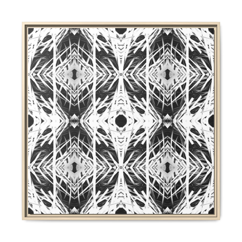 PSYCHEDELIC TALL GRASS 1 Framed Matte Canvas — Monochrome Geometric Kaleidoscope Wall Art