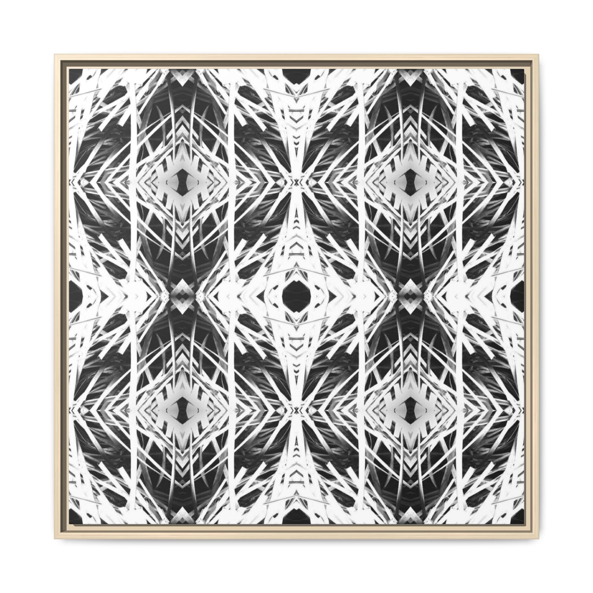 PSYCHEDELIC TALL GRASS 1 Framed Matte Canvas — Monochrome Geometric Kaleidoscope Wall Art