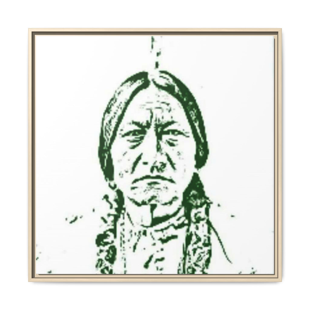 CHIEF Framed Matte Canvas Portrait – Green Sketch Native Warrior