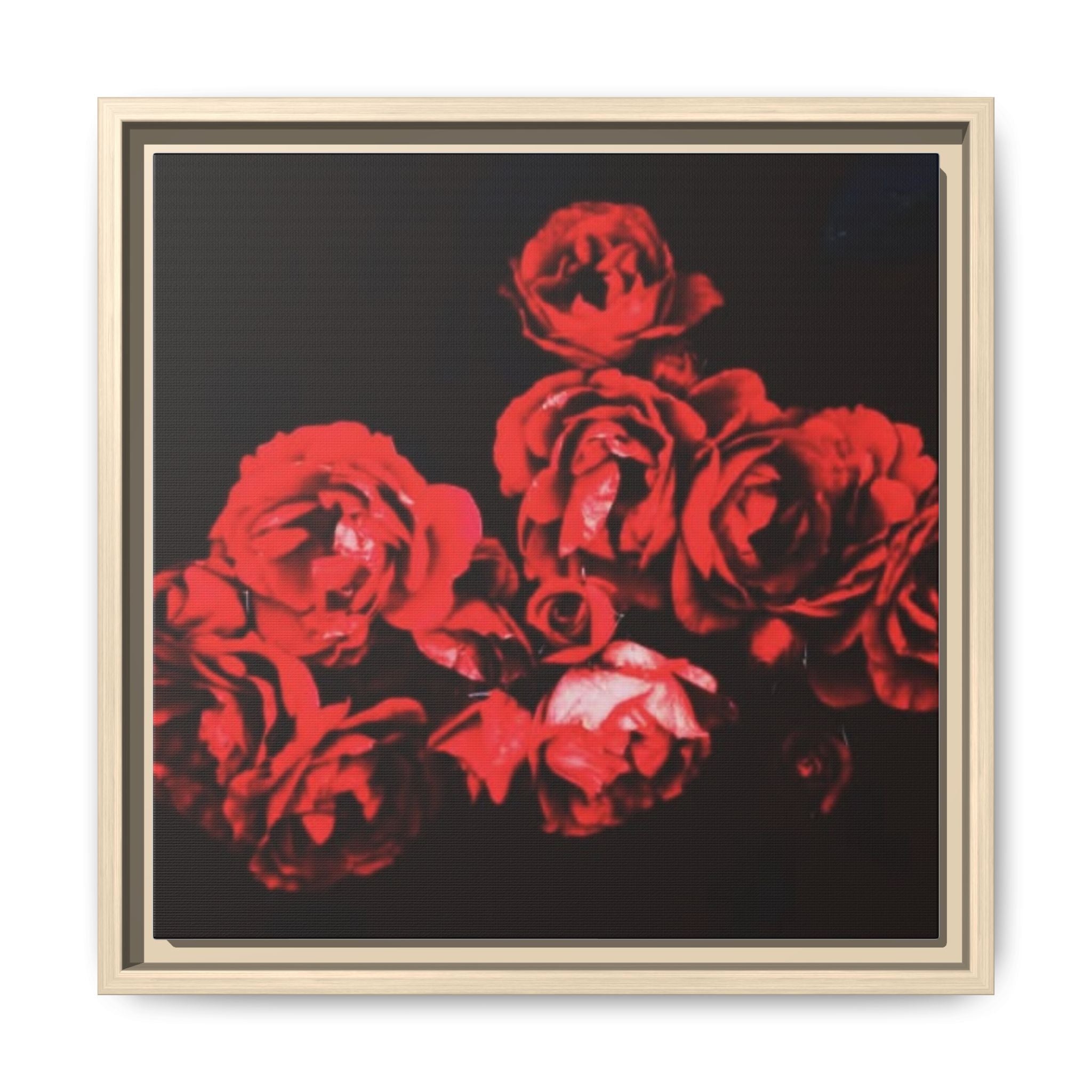 MIDNIGHT ROSE Framed Red Rose Matte Canvas Wall Art — Moody Floral Decor