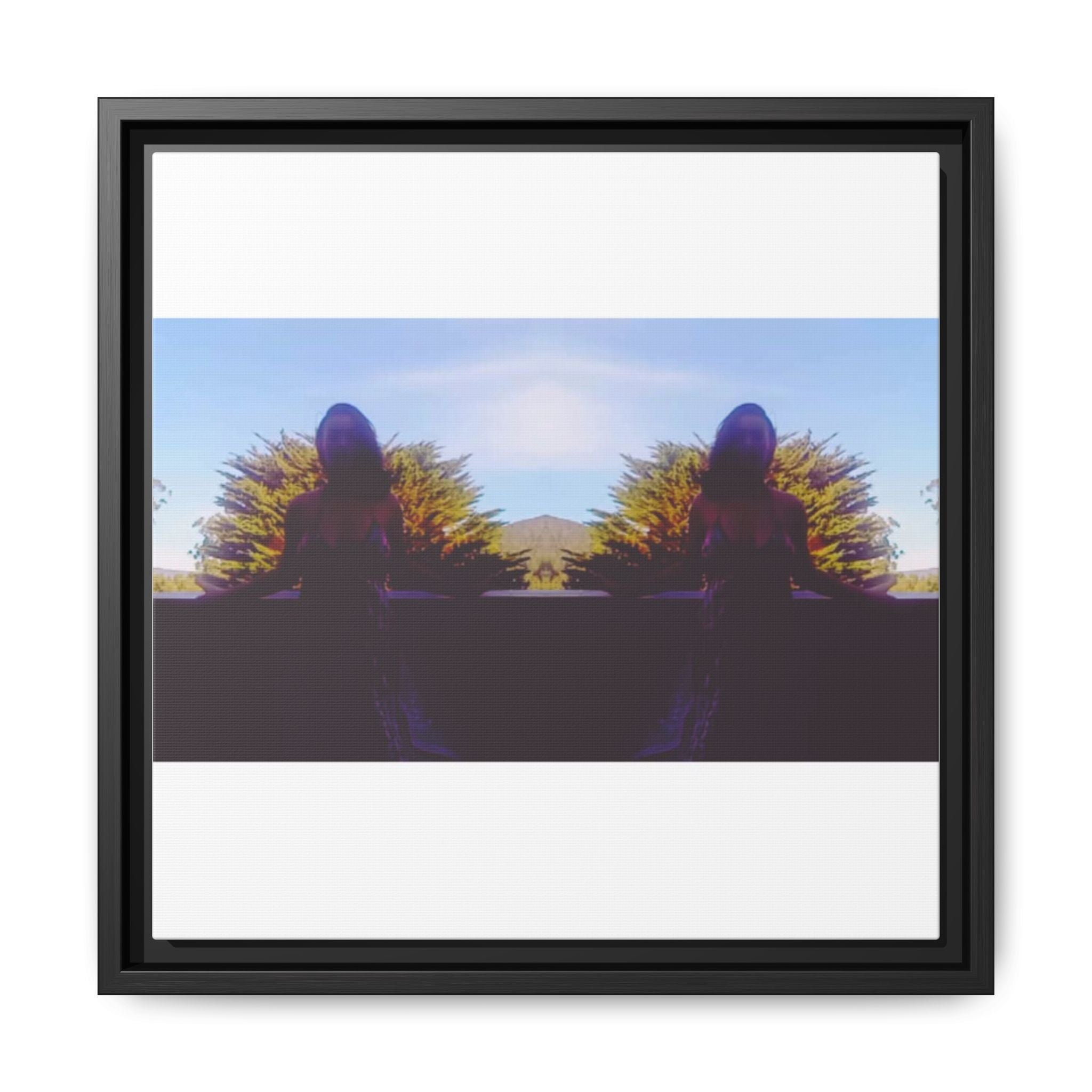 SURREALIST SUN DANCE 8 Framed Matte Canvas Art — Mirrored Sunset Silhouette