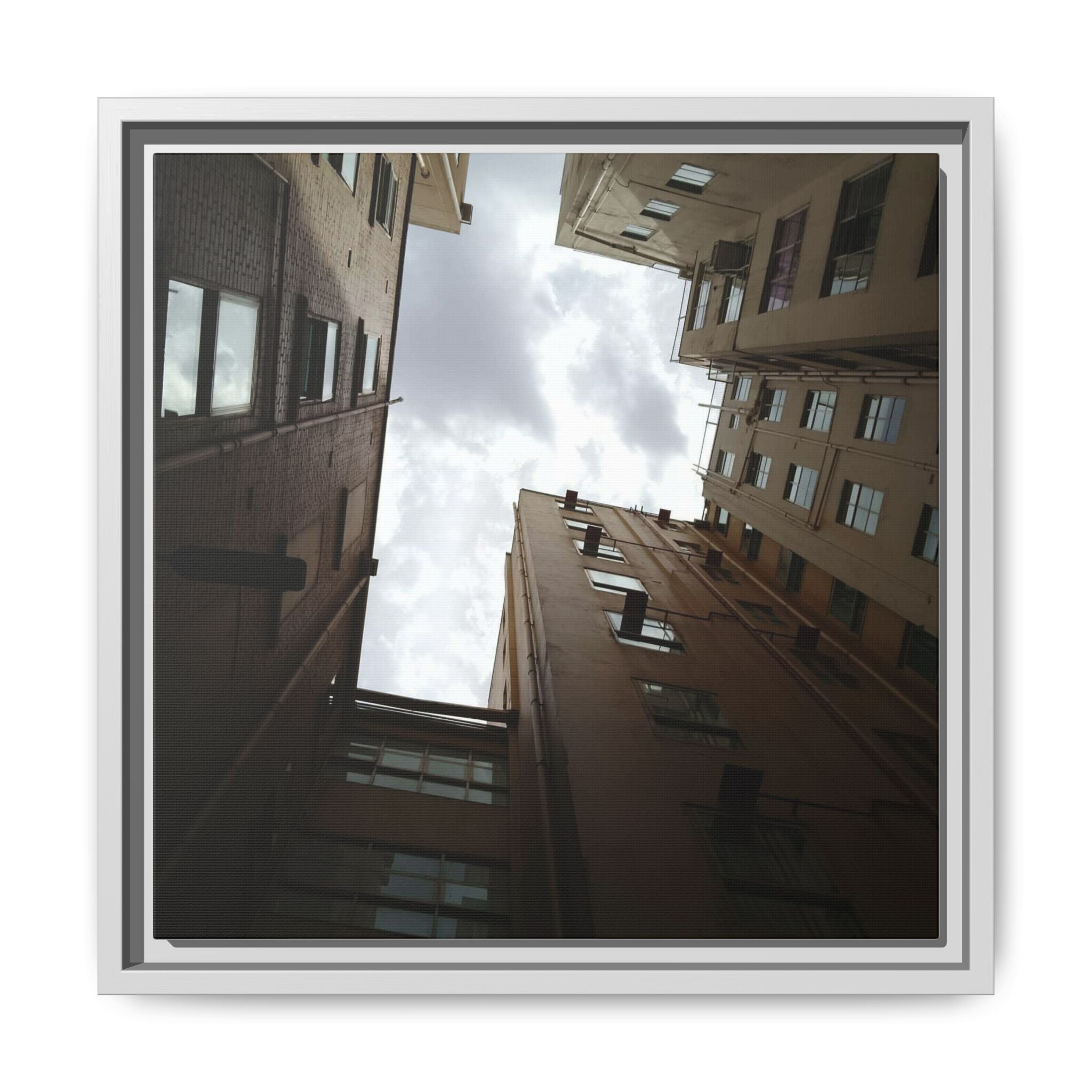 LOOK UP Framed Matte Canvas Print — Urban Courtyard Sky Photography