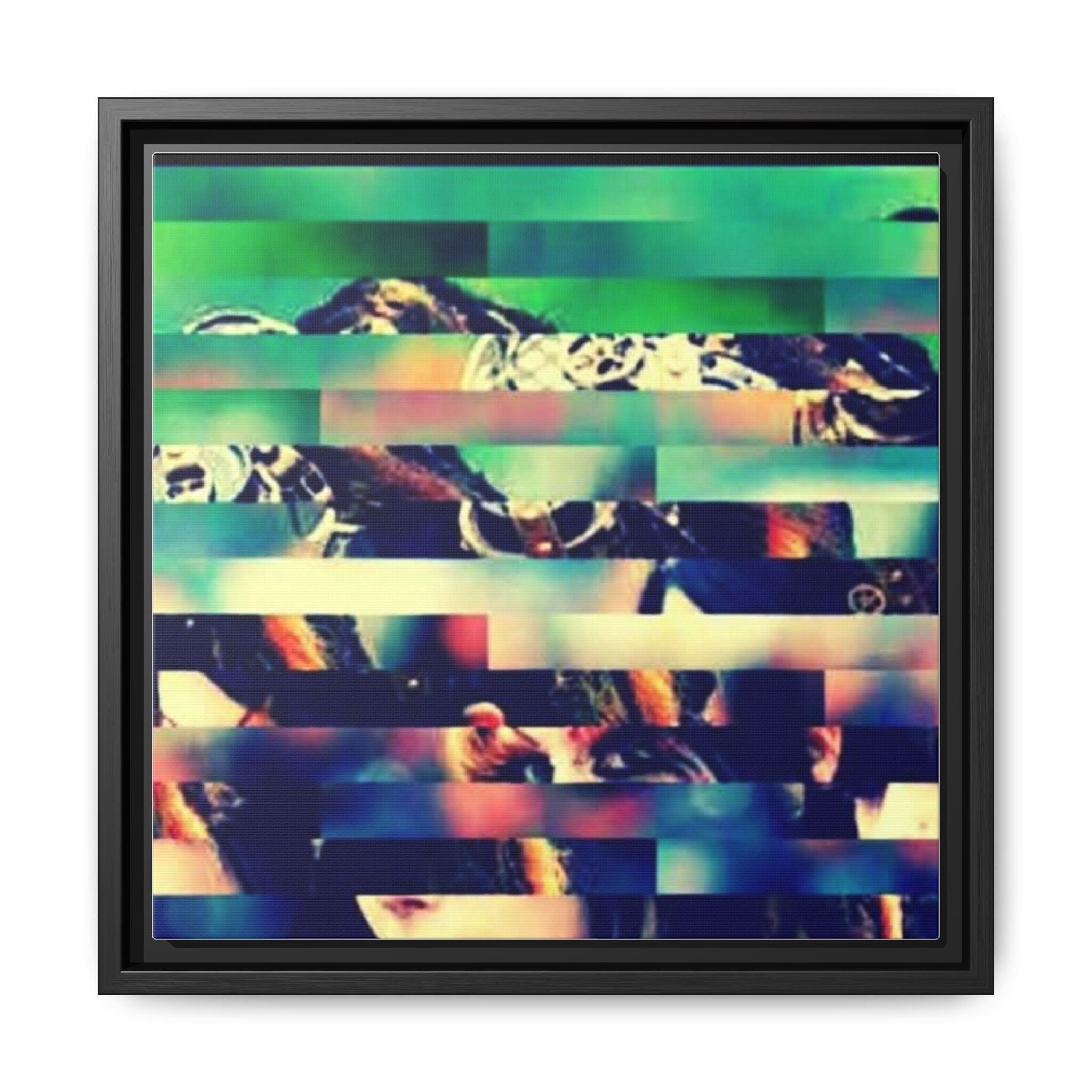 Framed Abstract Glitch Art Canvas — Multi‑Color Matte Wall Art