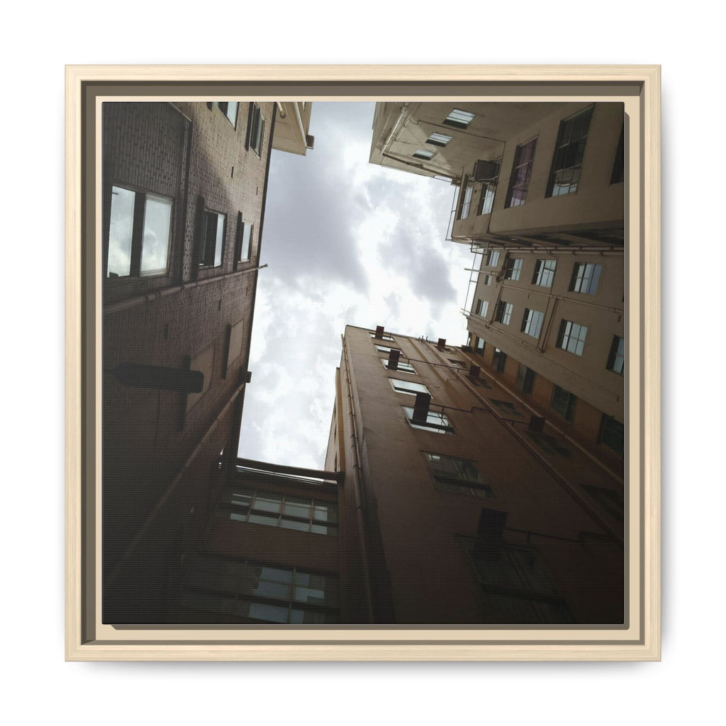 LOOK UP Framed Matte Canvas Print — Urban Courtyard Sky Photography