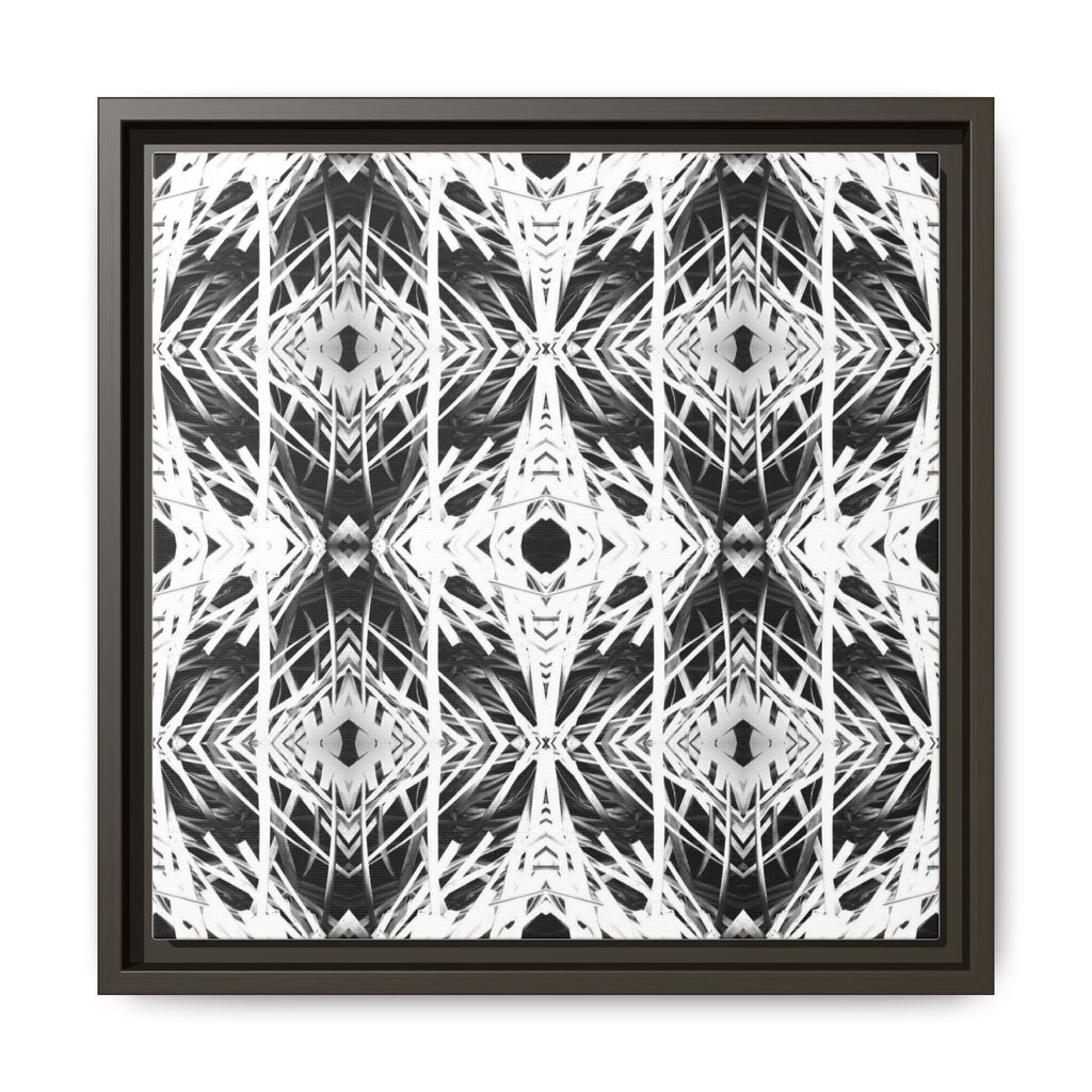 PSYCHEDELIC TALL GRASS 1 Framed Matte Canvas — Monochrome Geometric Kaleidoscope Wall Art