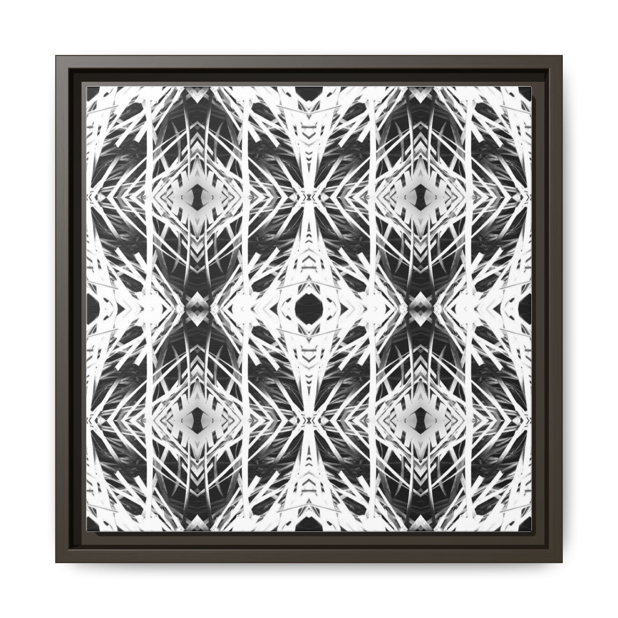 PSYCHEDELIC TALL GRASS 1 Framed Matte Canvas — Monochrome Geometric Kaleidoscope Wall Art