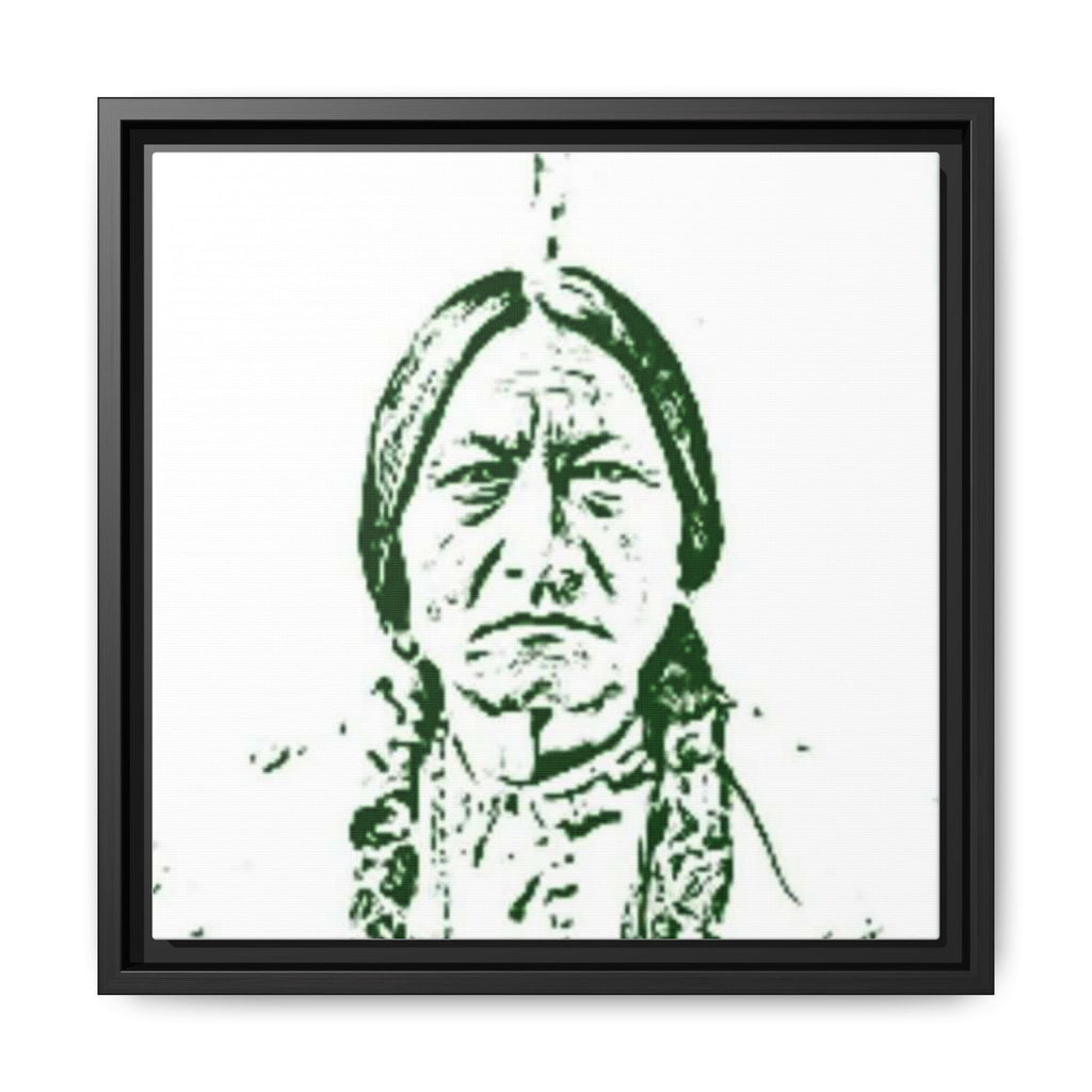 CHIEF Framed Matte Canvas Portrait – Green Sketch Native Warrior
