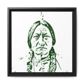 CHIEF Framed Matte Canvas Portrait – Green Sketch Native Warrior