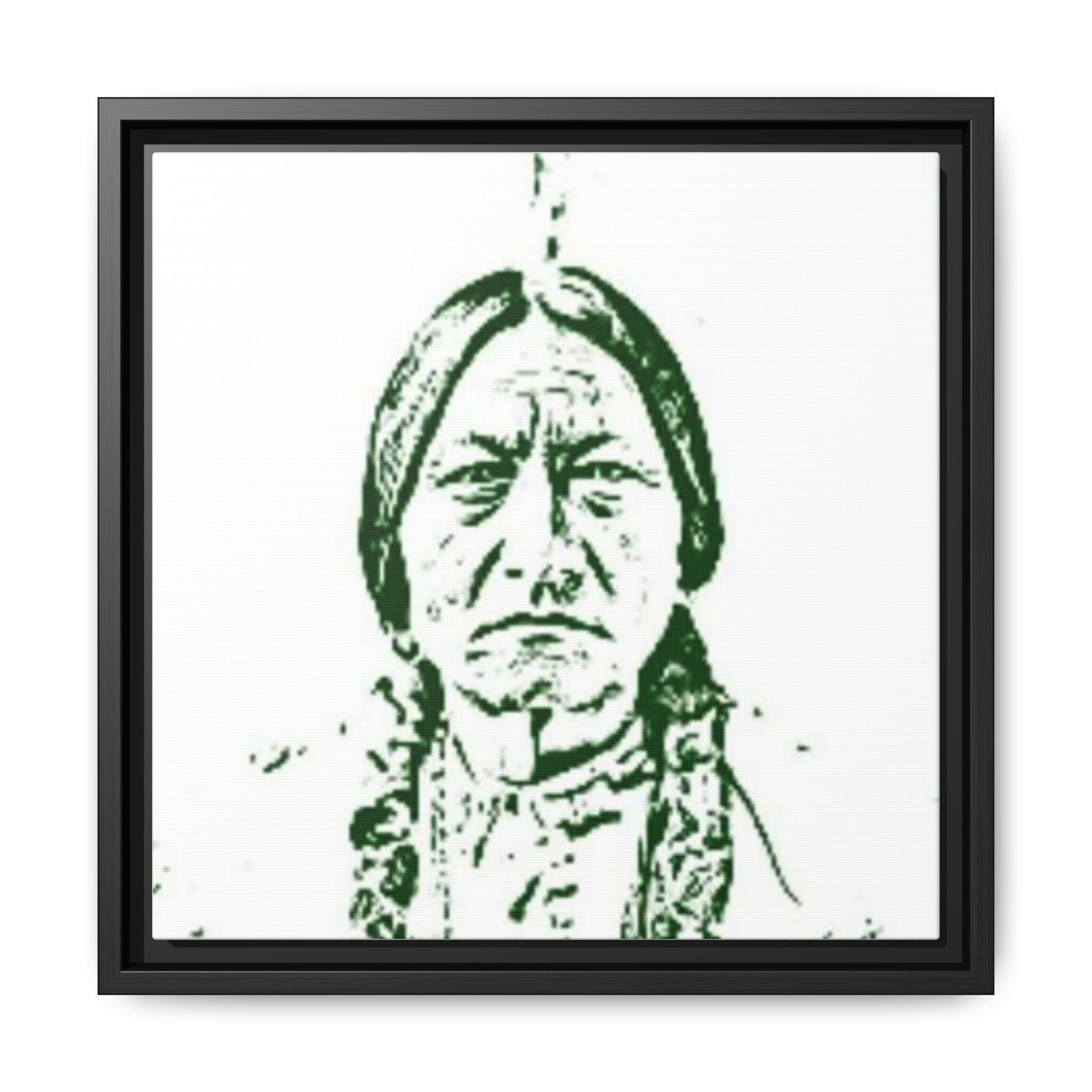 CHIEF Framed Matte Canvas Portrait – Green Sketch Native Warrior