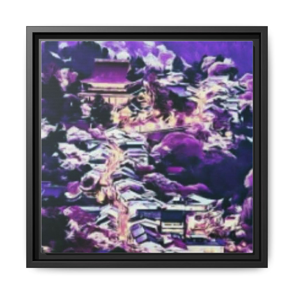 VIOLET CITY Framed Matte Canvas Art - Abstract Purple Cityscape