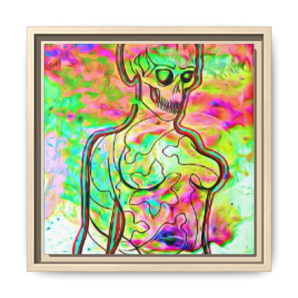 PSYCHEDELIC SKELETON Matte Framed Canvas — Neon Abstract Skull Art Print