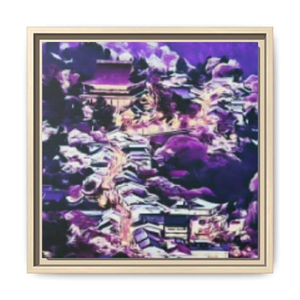 VIOLET CITY Framed Matte Canvas Art - Abstract Purple Cityscape