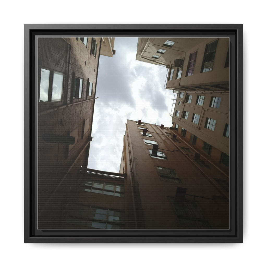 LOOK UP Framed Matte Canvas Print — Urban Courtyard Sky Photography