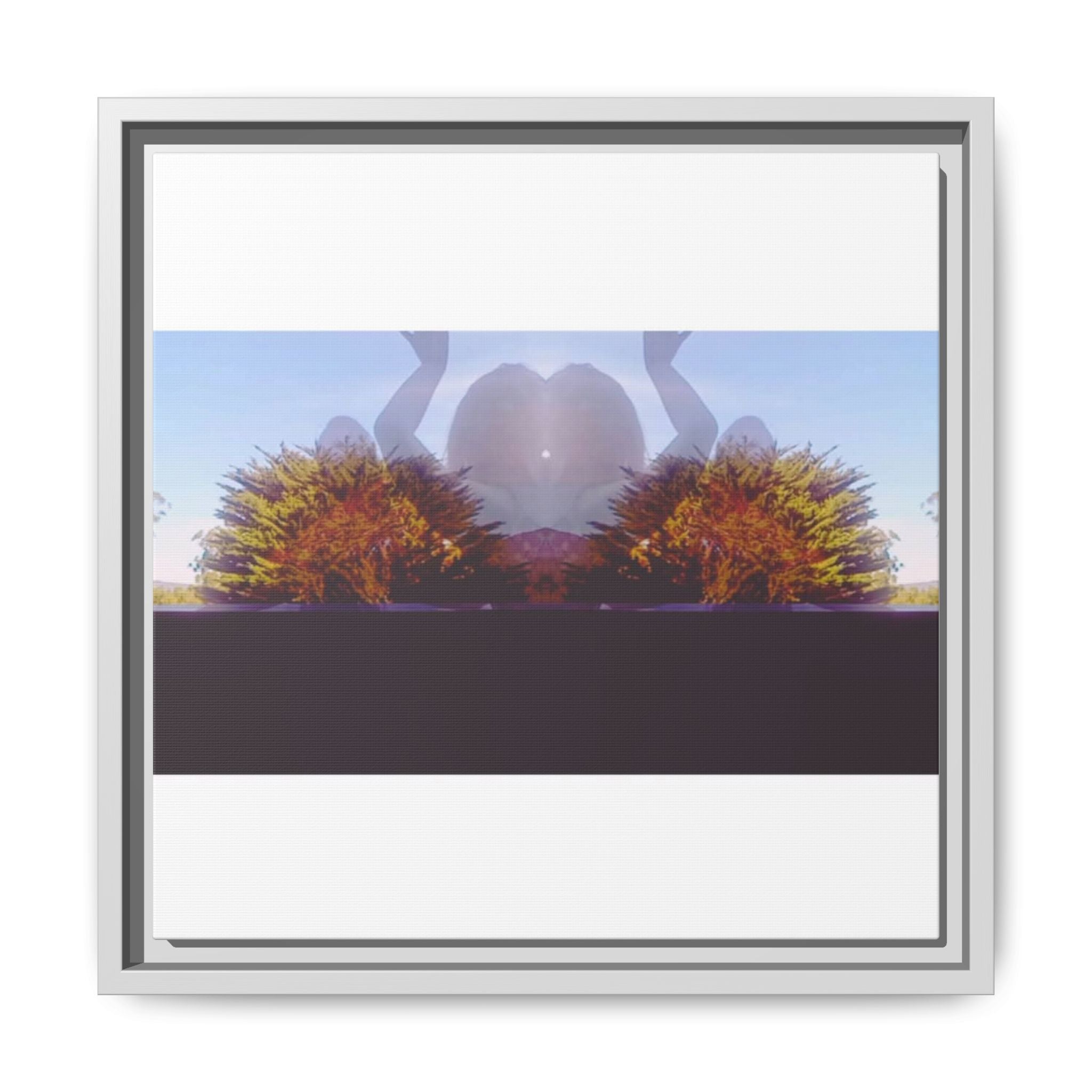 SURREALIST SUN DANCE 4 Framed Matte Canvas Wall Art — Symmetrical Sunset Landscape (Multi-Color)