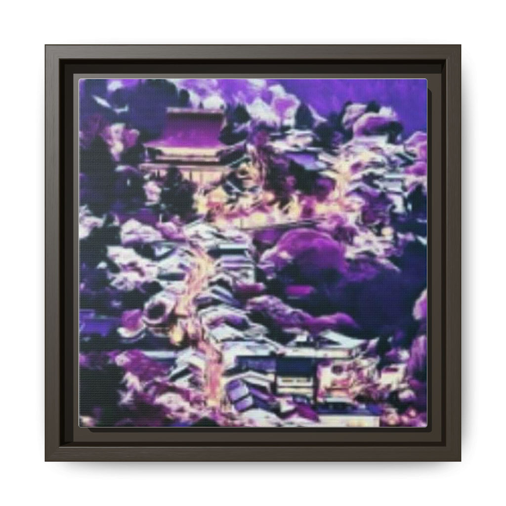 VIOLET CITY Framed Matte Canvas Art - Abstract Purple Cityscape