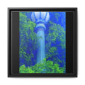 STREETLIGHT 3 Framed Matte Canvas Print — Vintage Lamp Post in Lush Blue-Green Garden