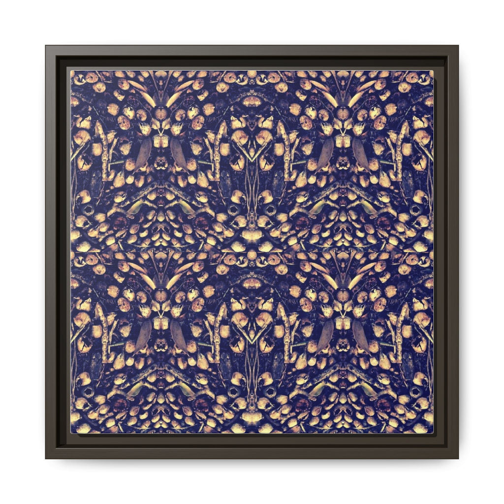 KALEIDOSCOPE ACORNS 1 Framed Matte Canvas Art - Gold & Navy Abstract Pattern