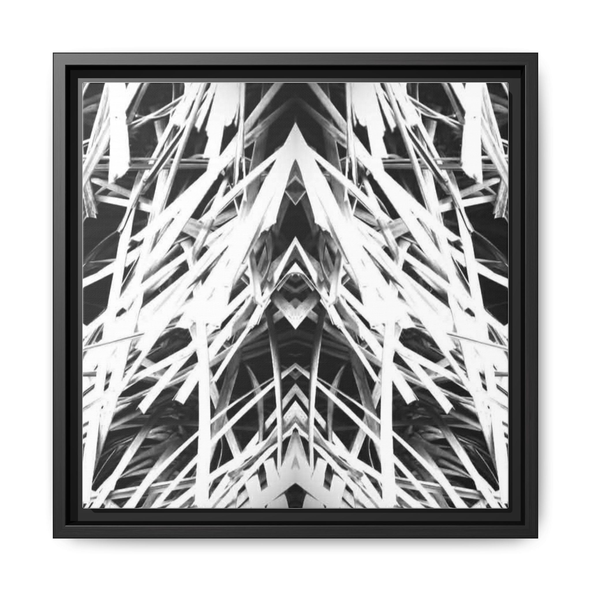 PSYCHEDELIC TALL GRASS 6 Monochrome Geometric Abstract Matte Canvas Framed Wall Art