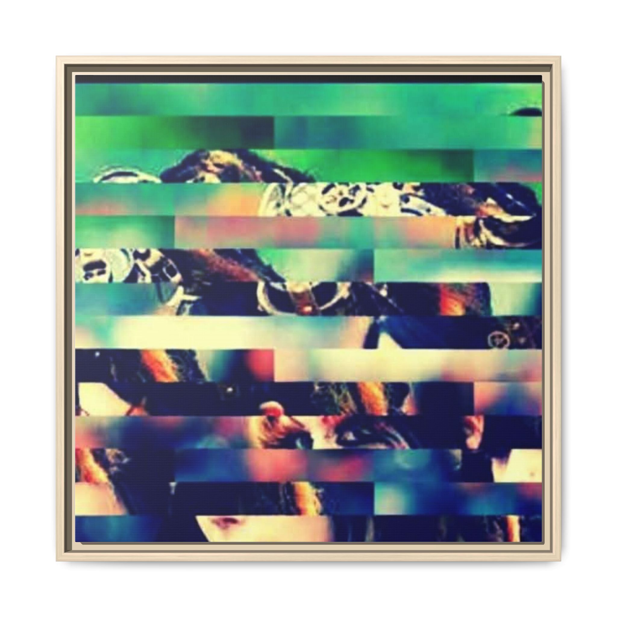 Framed Abstract Glitch Art Canvas — Multi‑Color Matte Wall Art