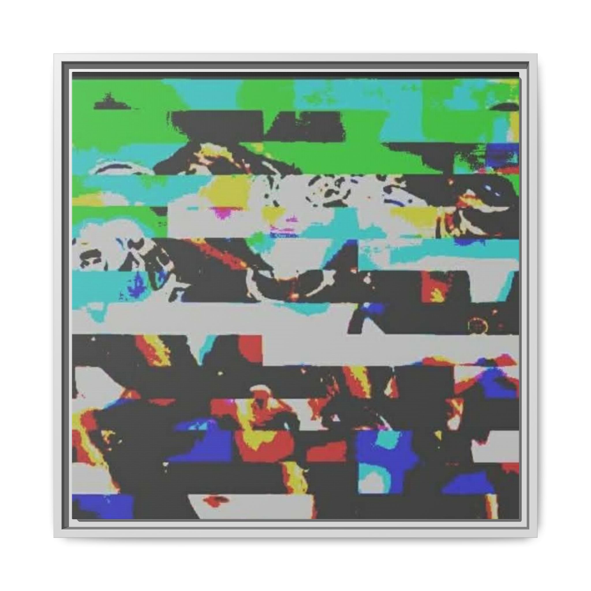 Abstract Glitch Art Framed Canvas – Colorful Digital Distortion Wall Art