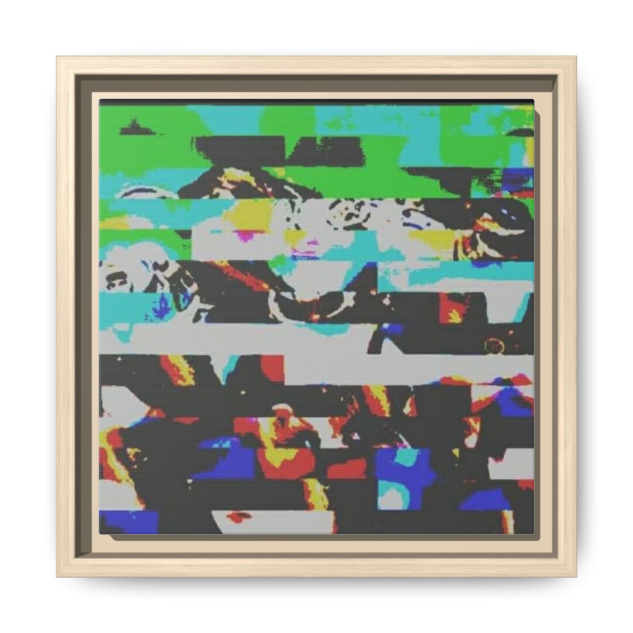 Abstract Glitch Art Framed Canvas – Colorful Digital Distortion Wall Art