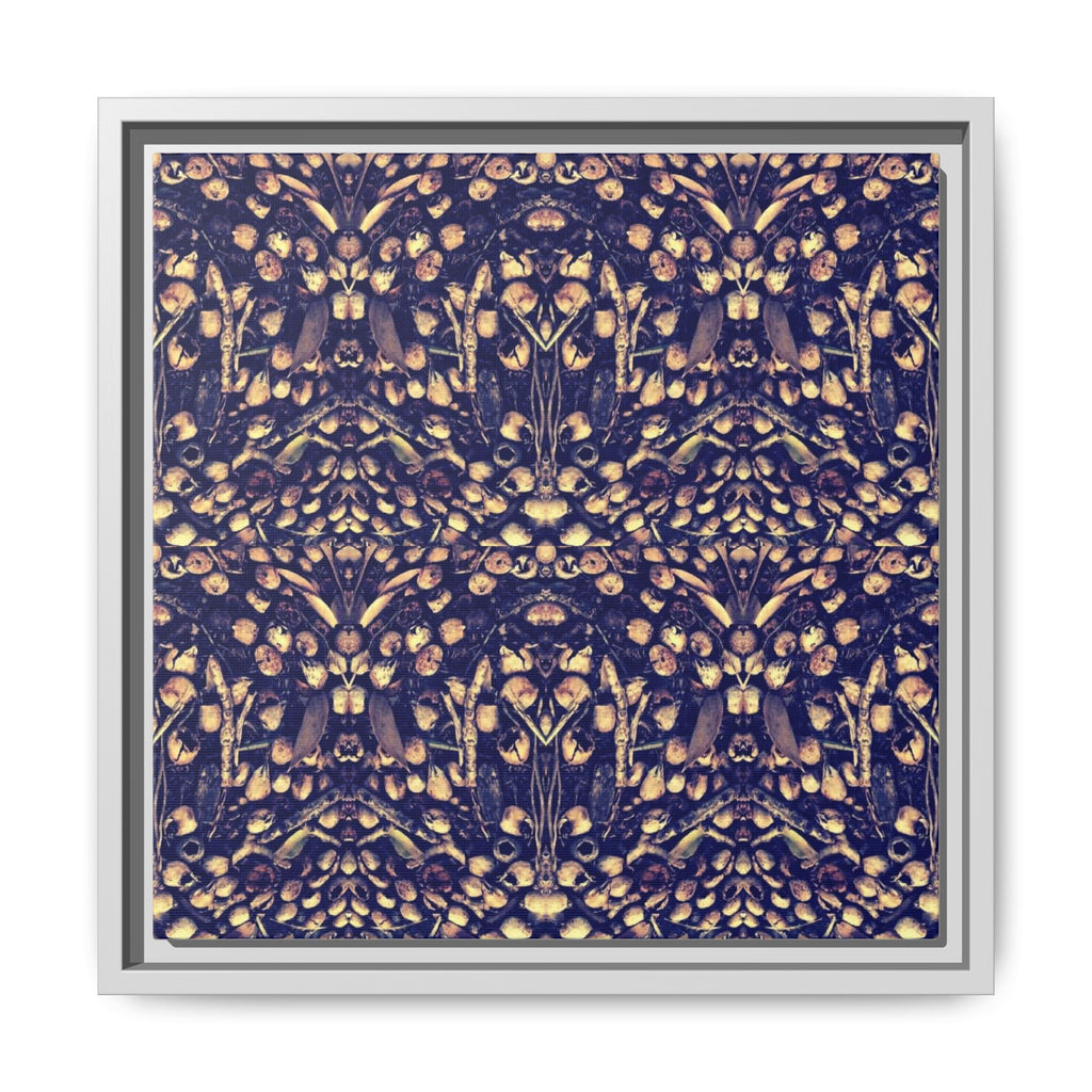KALEIDOSCOPE ACORNS 1 Framed Matte Canvas Art - Gold & Navy Abstract Pattern
