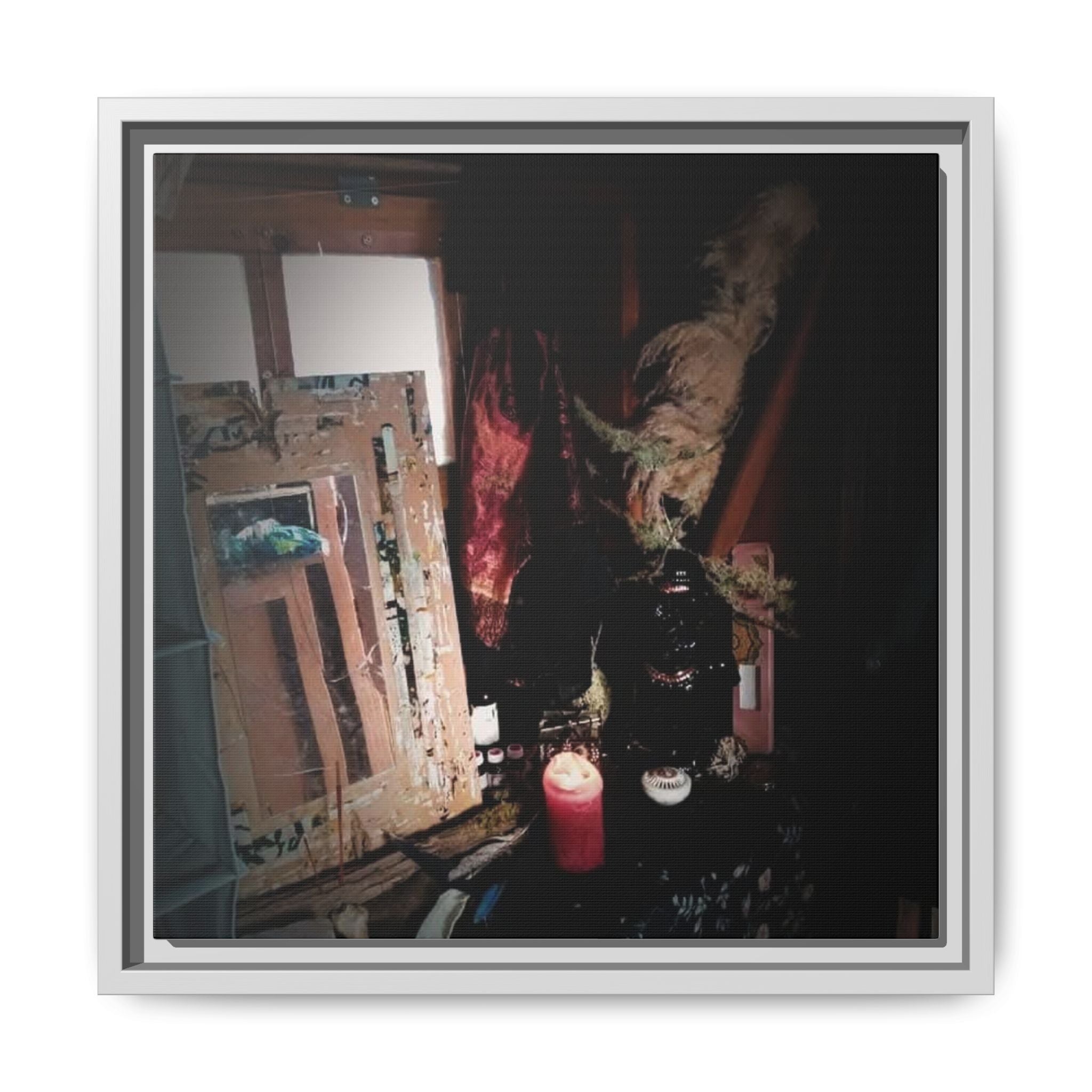 GYSPY WAGON Dark Still Life Matte Canvas Framed Art — Candlelit Studio Scene
