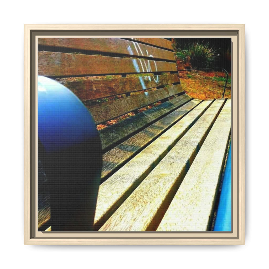 Sunlit Park Bench Matte Canvas Print — Framed Wall Art