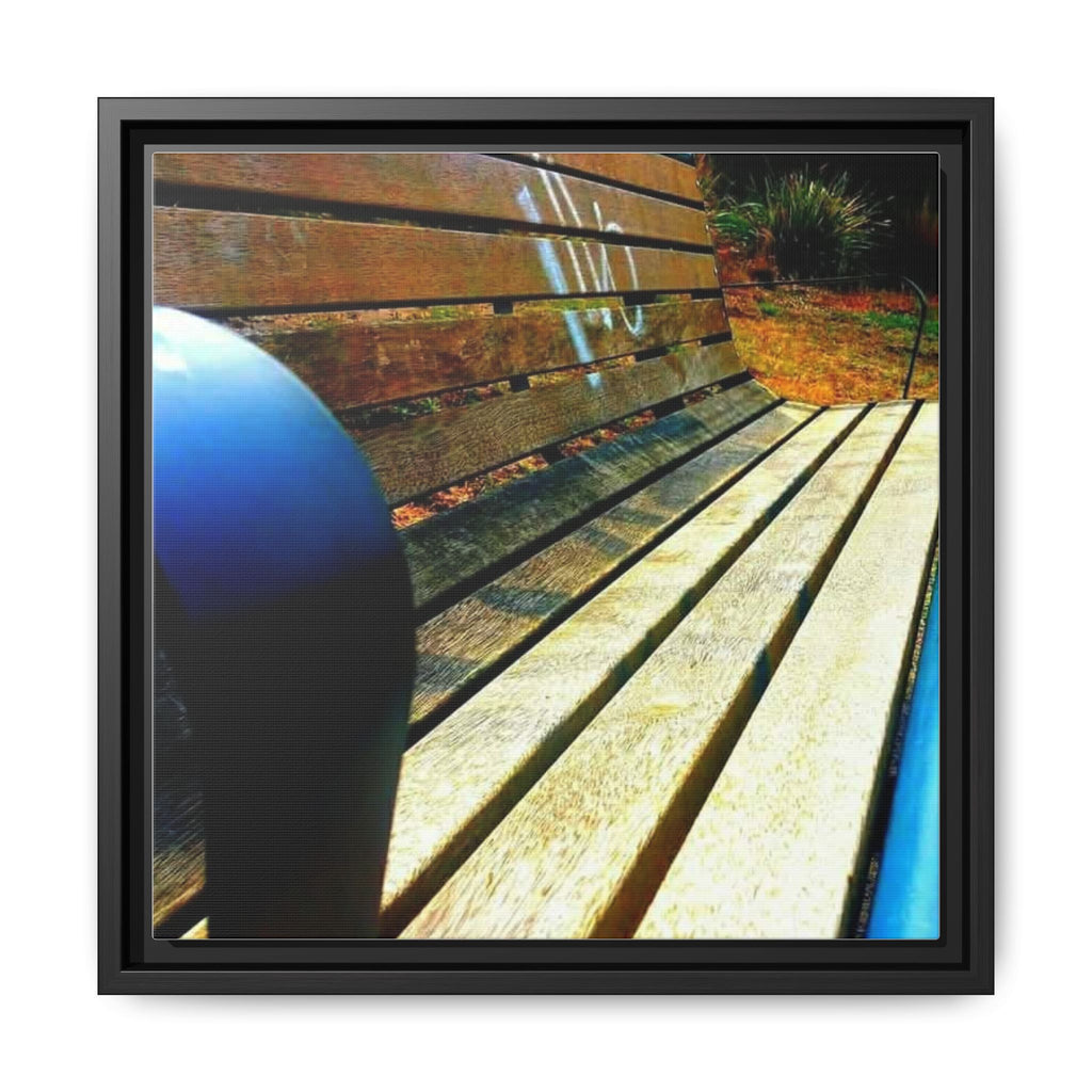 Sunlit Park Bench Matte Canvas Print — Framed Wall Art