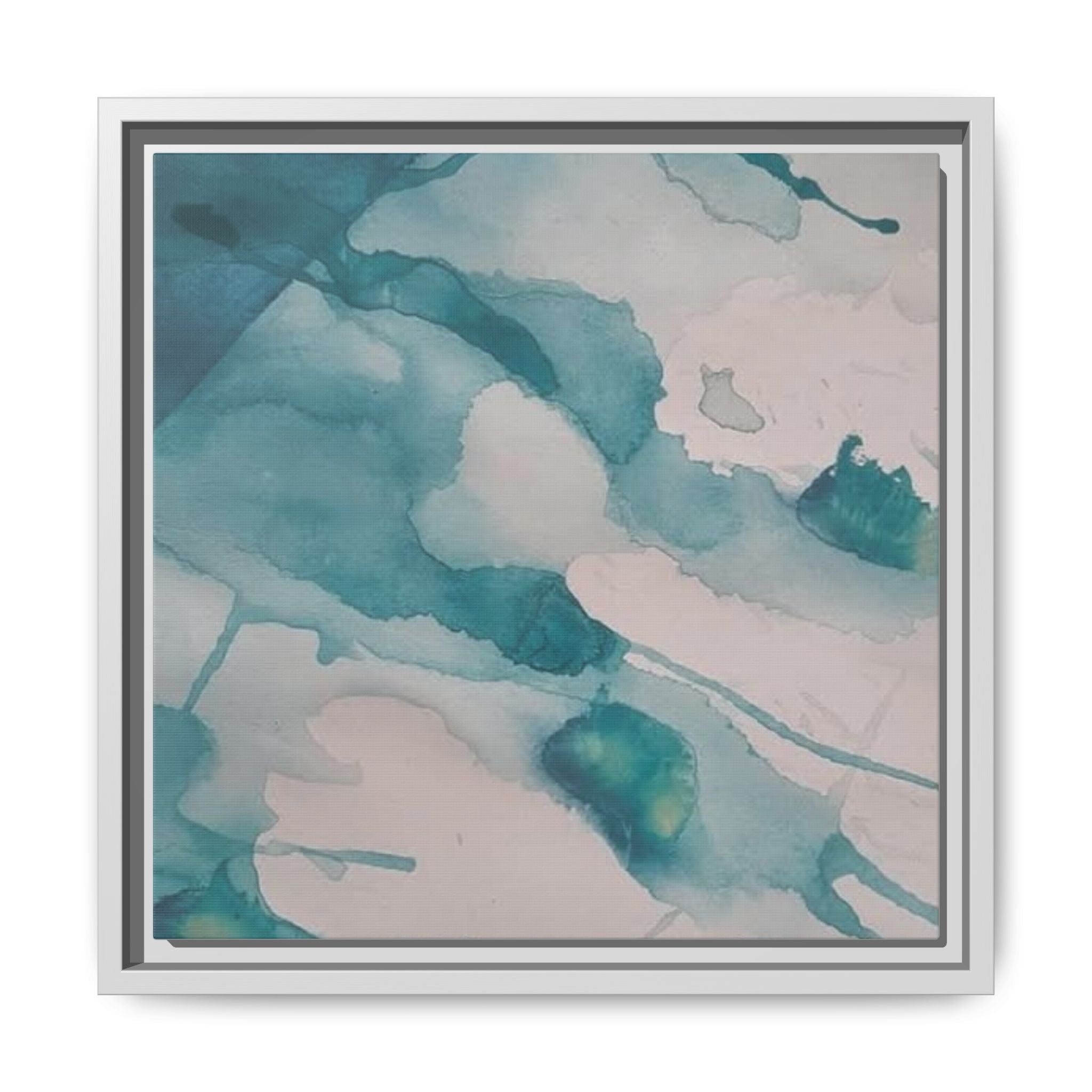 BY THE BAY Framed Teal Watercolor Abstract Matte Canvas Wall Art