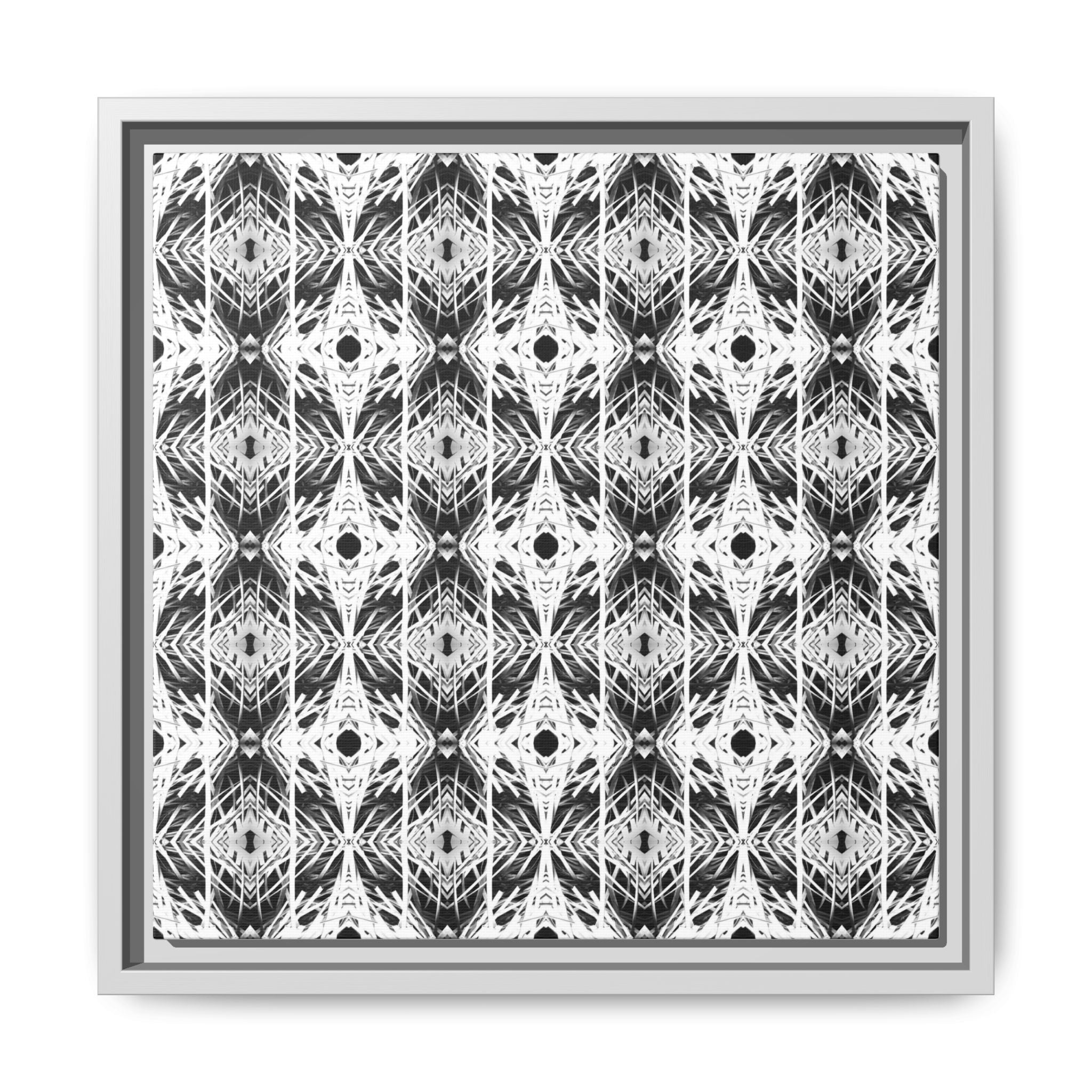PSYCHEDELIC TALL GRASS 3 Monochrome Geometric Pattern Framed Canvas