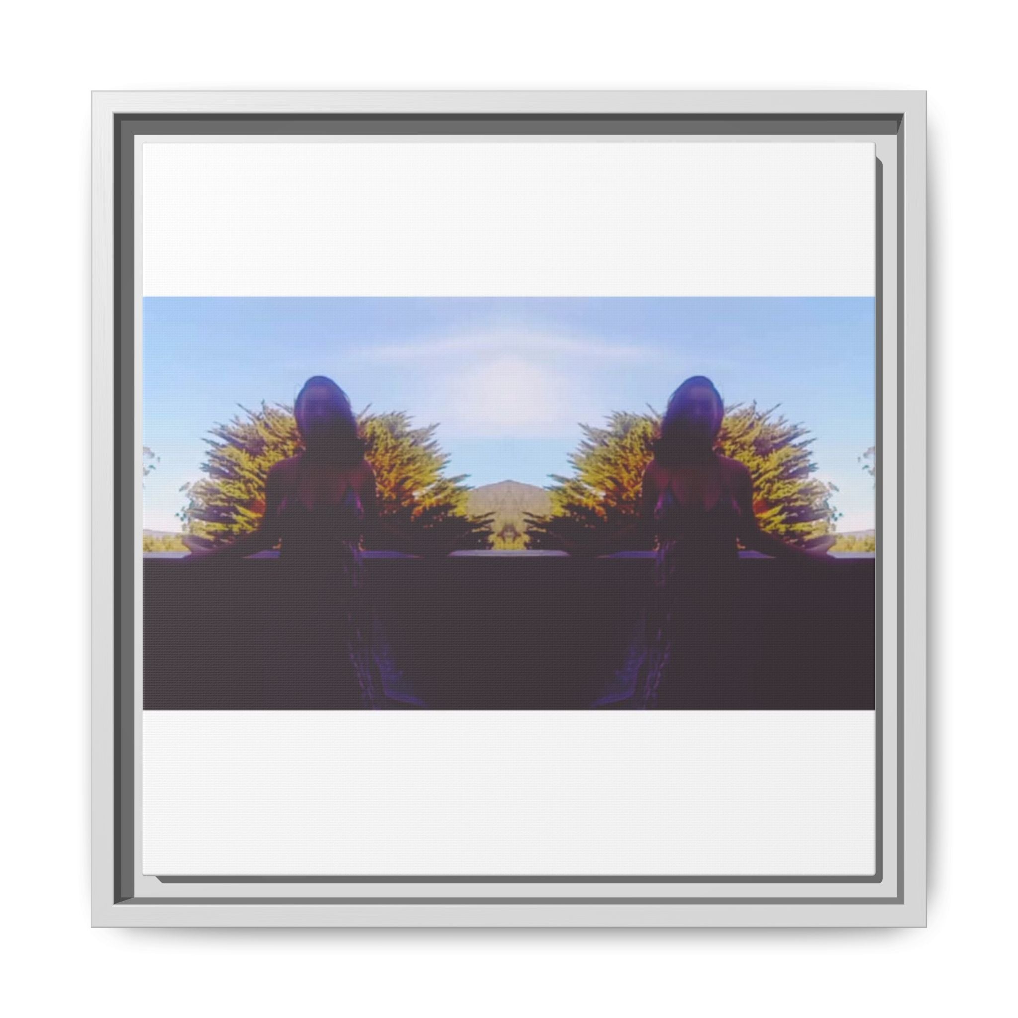 SURREALIST SUN DANCE 8 Framed Matte Canvas Art — Mirrored Sunset Silhouette