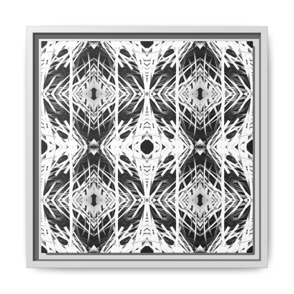 PSYCHEDELIC TALL GRASS 1 Framed Matte Canvas — Monochrome Geometric Kaleidoscope Wall Art