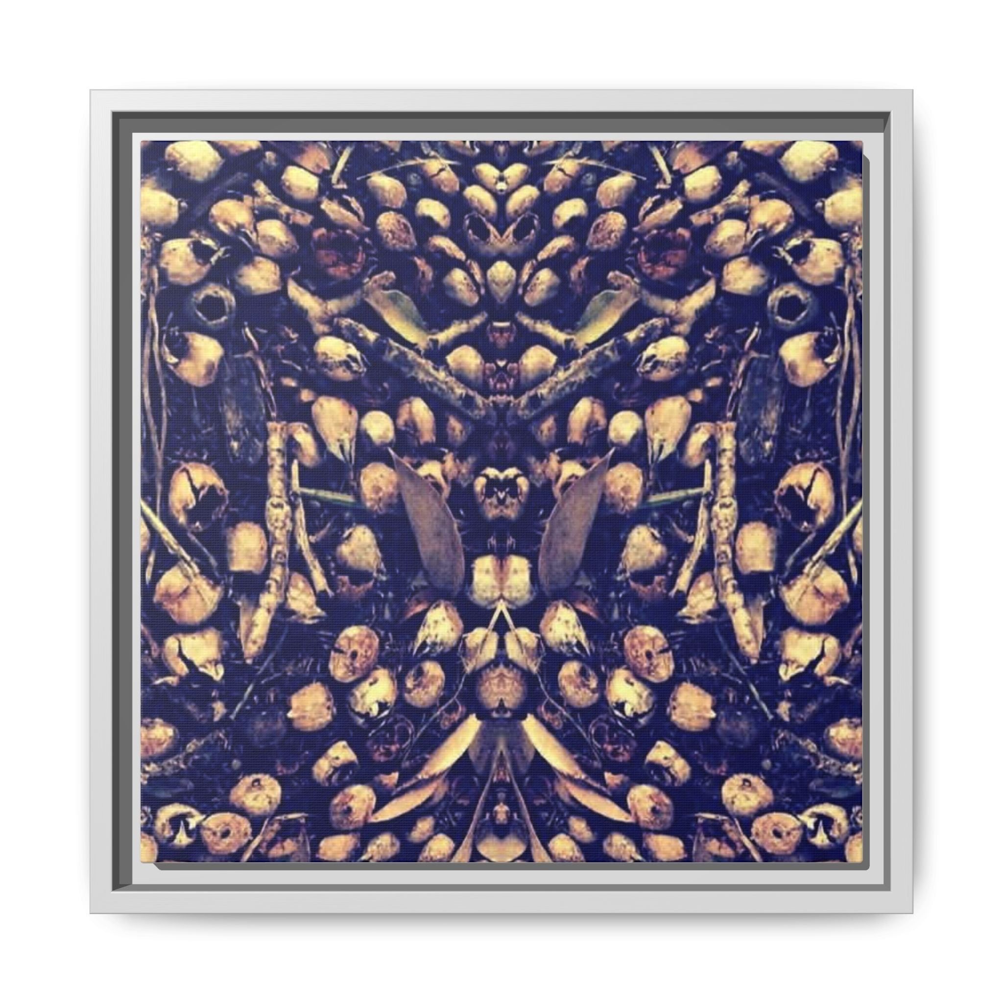 Framed Matte Canvas Art - Abstract Symmetrical Shell & Pebble Print