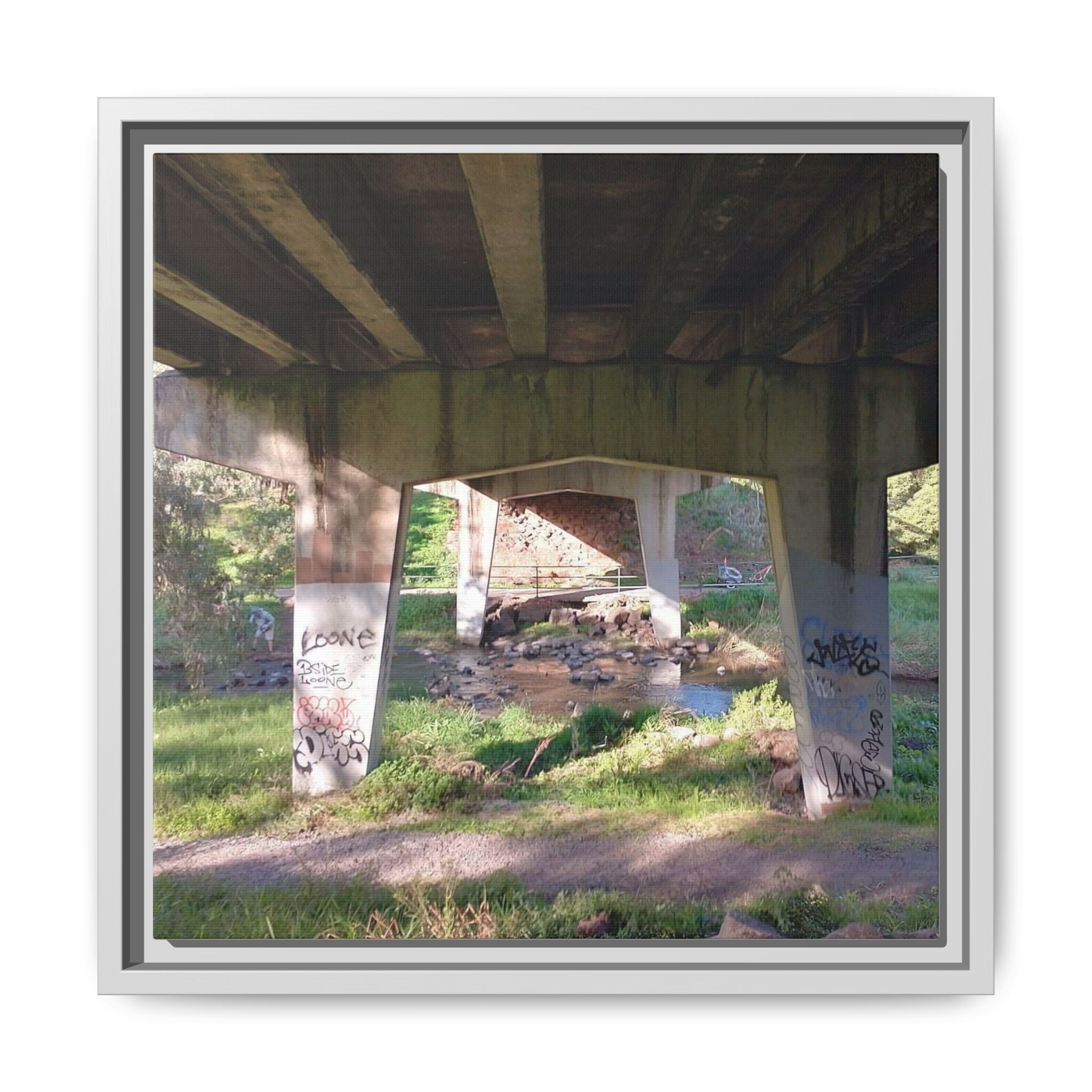 TROLL KINGDOM Framed Matte Canvas Print — Sunlit Bridge Underpass Photography