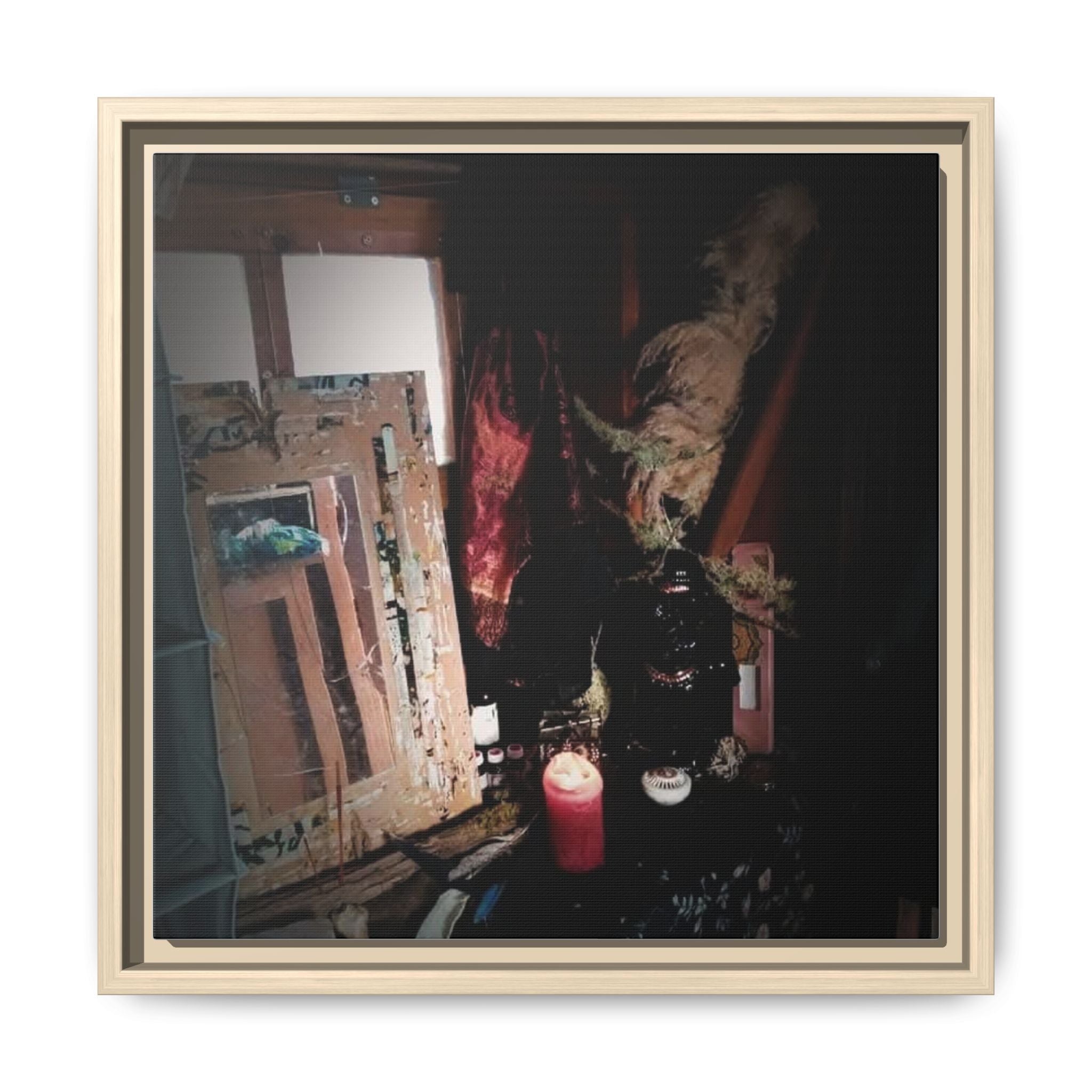 GYSPY WAGON Dark Still Life Matte Canvas Framed Art — Candlelit Studio Scene